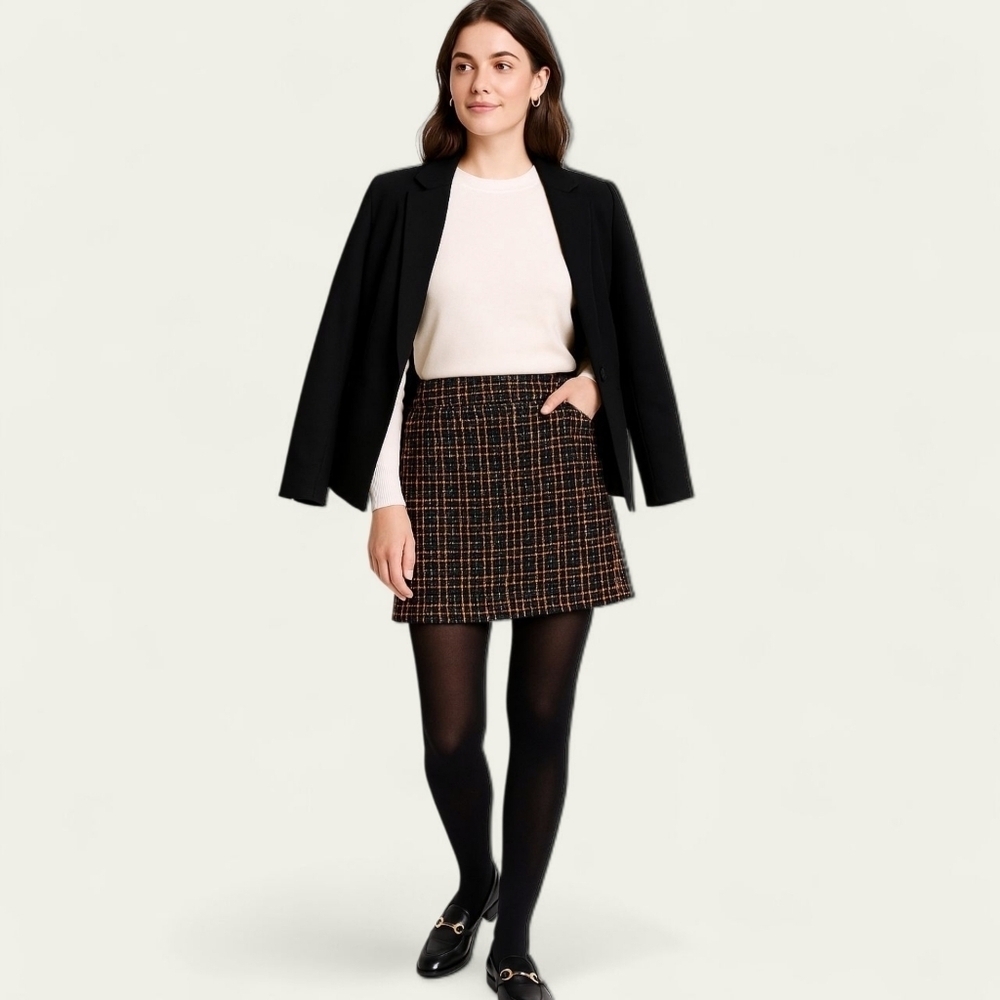 LOFT Women’s Multicolor Tweed Mini Skirt Sz 4 Plaid Dark Academia Preppy Classic